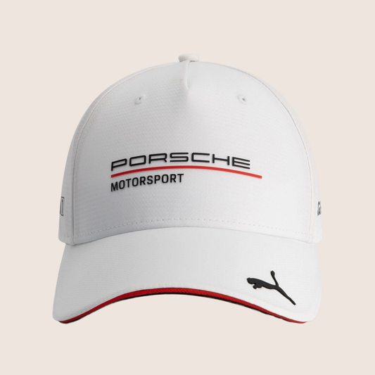 Porsche Motorsport Team Cap - White - Elegant white cap with Porsche Motorsport logo. Perfect for motorsport enthusiasts who want to showcase their passion for Porsche in a stylish and comfortable form.