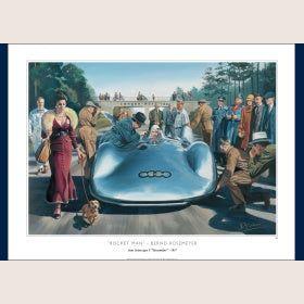 Rocket Man - Postcard with a dynamic racing motif inspired by the Rocket Man theme.