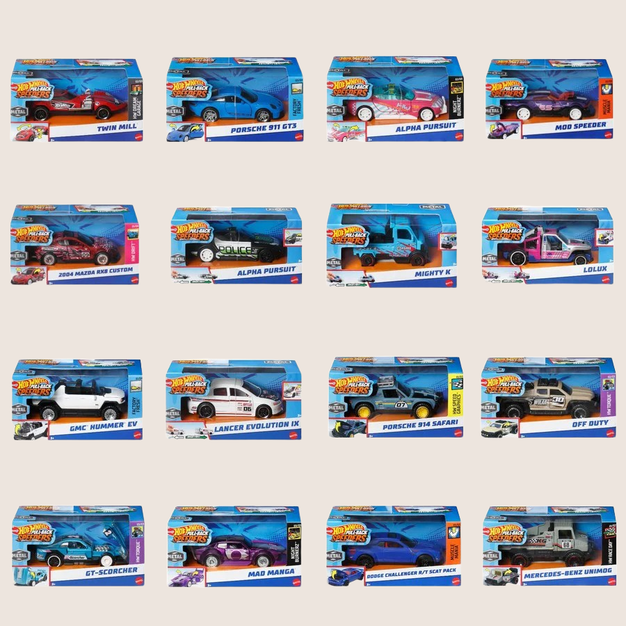 Hot Wheels Pull Back Speeders - Hot Wheels pull-back cars, fast and fun for racing.