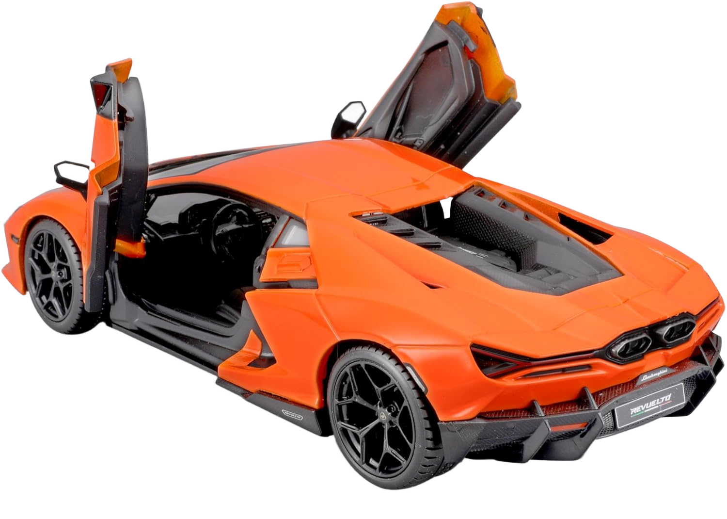 Bburago Lamborghini Revuelto 1:24 - detailed diecast model in orange with open doors and bonnet. Perfect for collectors and motorsport enthusiasts.