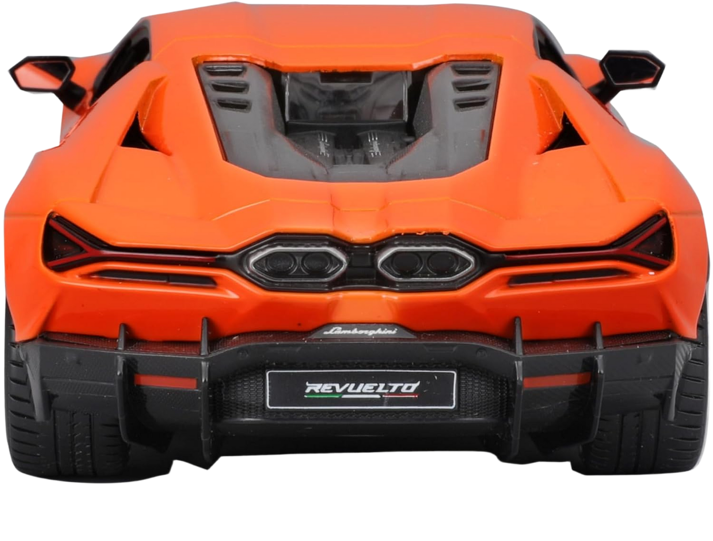 Bburago Lamborghini Revuelto 1:24 - detailed diecast model in orange with open doors and bonnet. Perfect for collectors and motorsport enthusiasts.