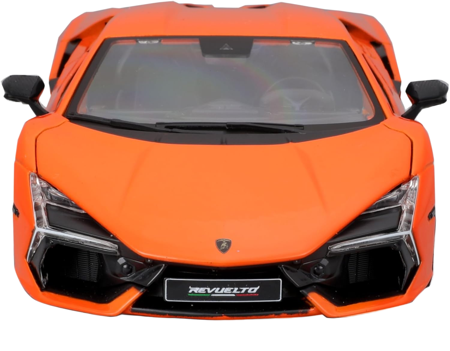 Bburago Lamborghini Revuelto 1:24 - detailed diecast model in orange with open doors and bonnet. Perfect for collectors and motorsport enthusiasts.
