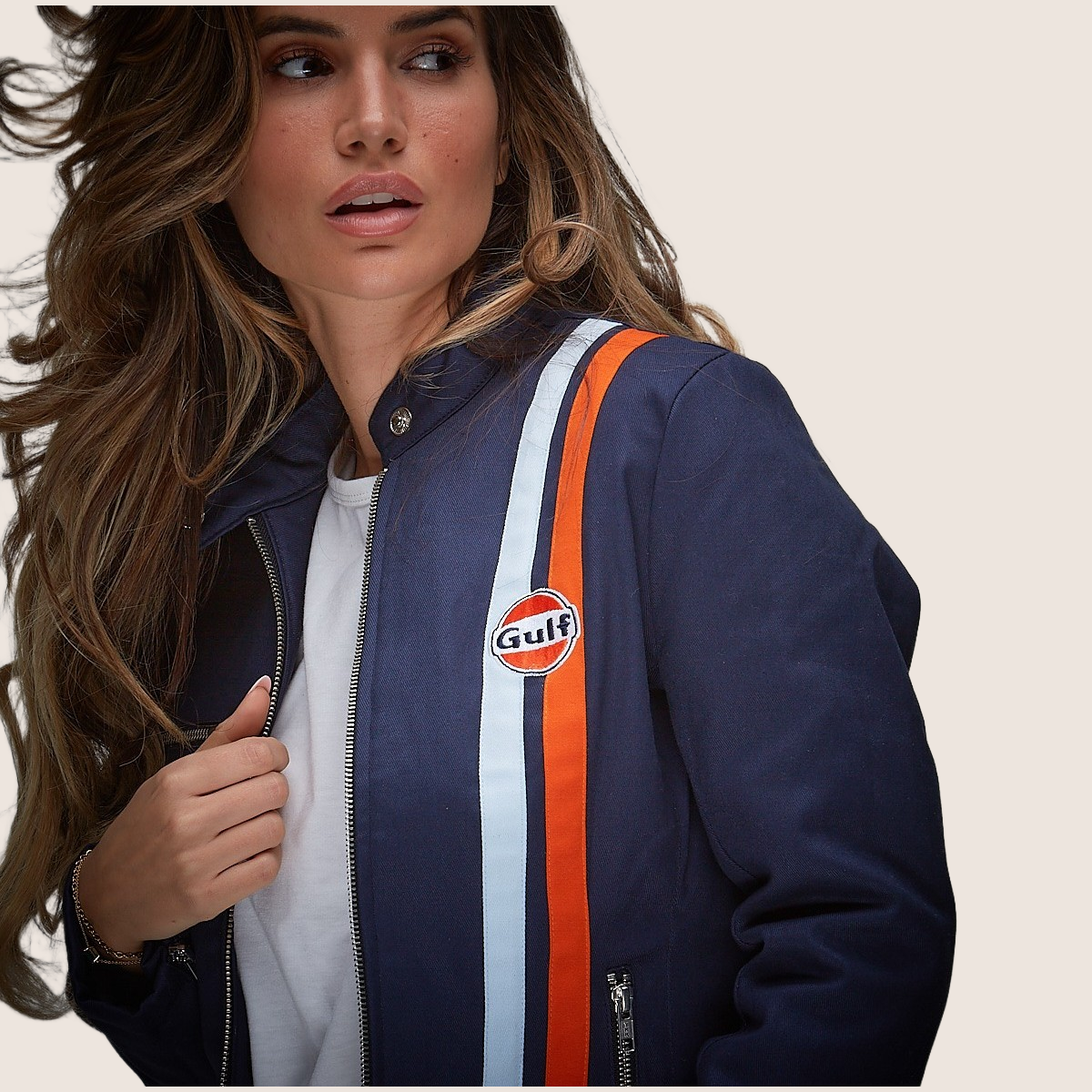 Gulf Roadmaster Navy Women - Stylish and sporty women's polo in navy blue with Gulf logo and classic motorsport details. Comfortable fit for everyday wear or events.
