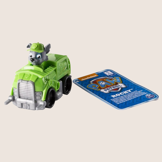Paw Patrol Basic Rescue Racers Rocky - Paw Patrol rescue vehicle with Rocky, fun toy for kids.