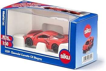 Siku Chevrolet Corvette Stingray 1:50 - Red die-cast model with opening engine cover and doors, rubber wheels and interchangeable rims. Realistic reproduction of the C8 Stingray's engine behind the cabin. 