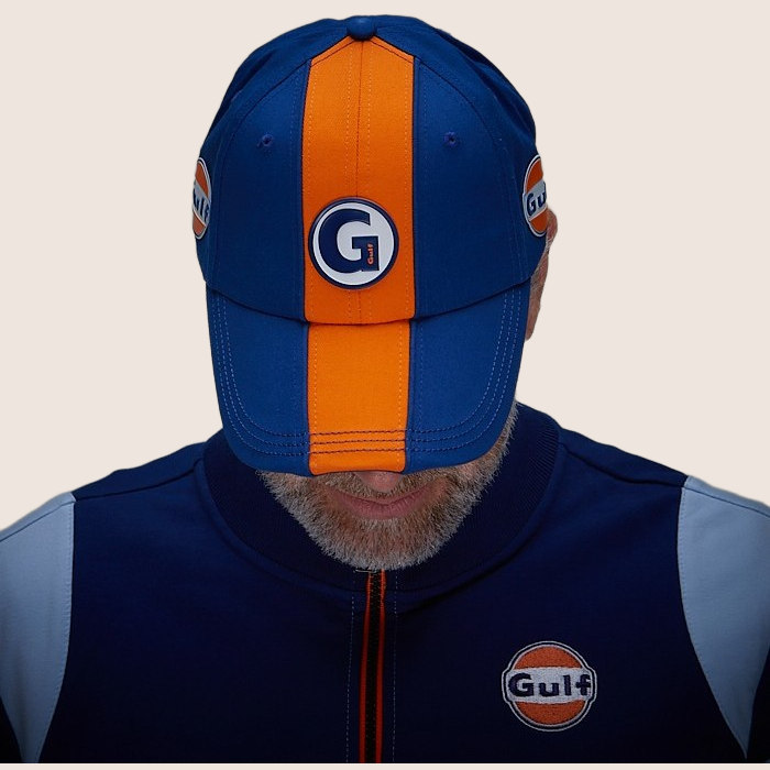Gulf Super-G Cap Blue - Stylish blue cap with Gulf Super-G logo. A must-have for motorsport fans and an ideal accessory for car enthusiasts and fashion lovers alike.