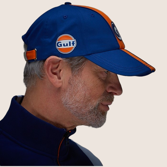 Gulf Super-G Cap Blue - Stylish blue cap with Gulf Super-G logo. A must-have for motorsport fans and an ideal accessory for car enthusiasts and fashion lovers alike.