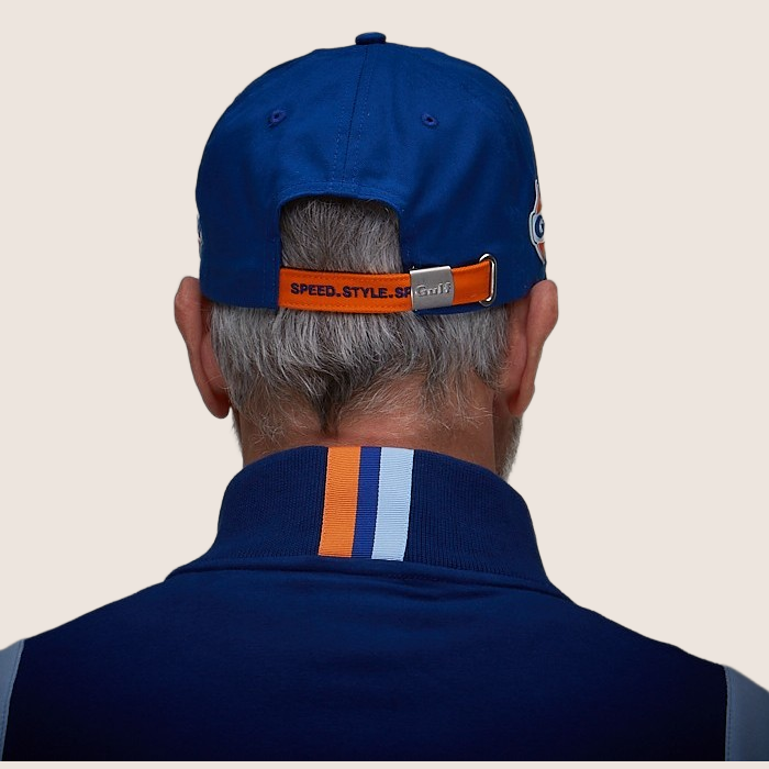Gulf Super-G Cap Blue - Stylish blue cap with Gulf Super-G logo. A must-have for motorsport fans and an ideal accessory for car enthusiasts and fashion lovers alike.