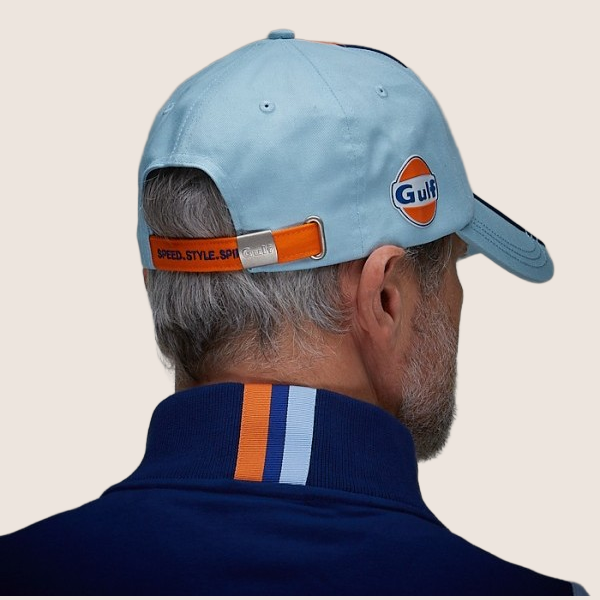 Gulf Super-G Cap Light Blue - Light blue cap with the iconic Gulf Super-G logo. Perfect for everyday wear for fans of classic motorsport and vintage style.