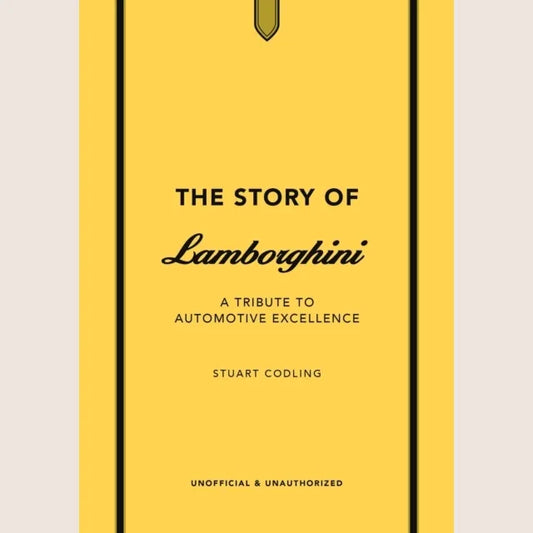 The Story of Lamborghini hardcover book with history and photographs of iconic Lamborghini models