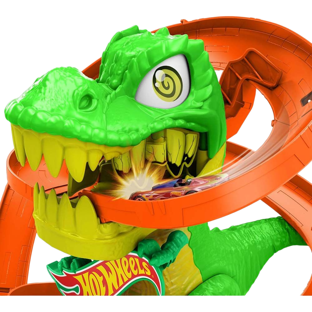 Hot Wheels Race Track - City T-Rex Fire Station - Hot Wheels race track with T-Rex fire station, action-packed playset.